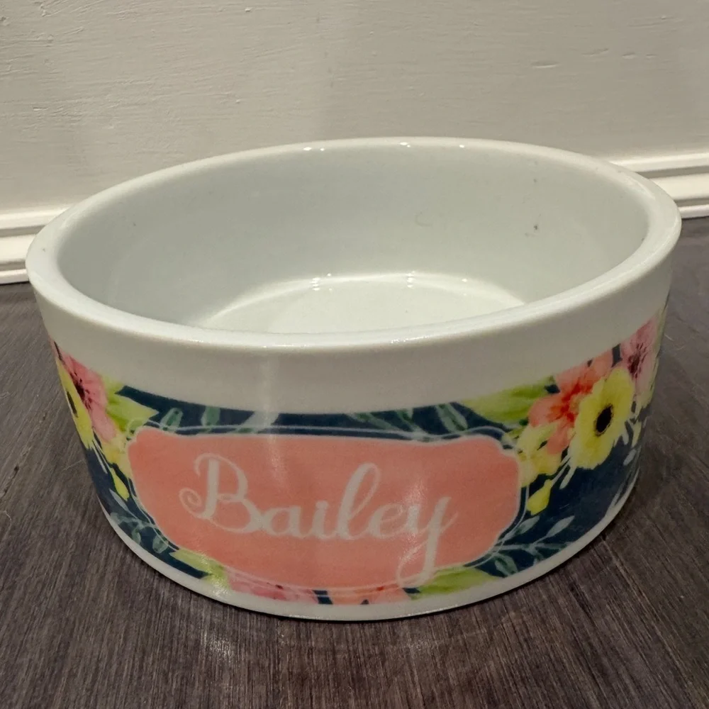 Custom Bailey Large XL Floral Dog Pet Ceramic Bowl with Custom Name